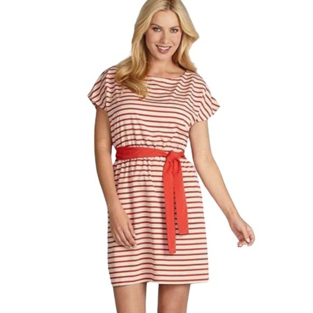 Jessica Howard tan and red belted dress with pockets size 6P